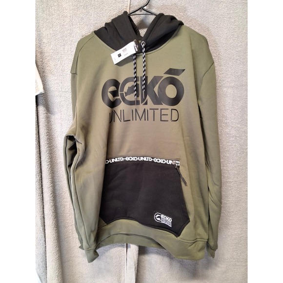Ecko Unlimited Other - Ecko Unltd Mens Hoodie Olive Green Black Logo Pullover Sweatshirt Large NWT